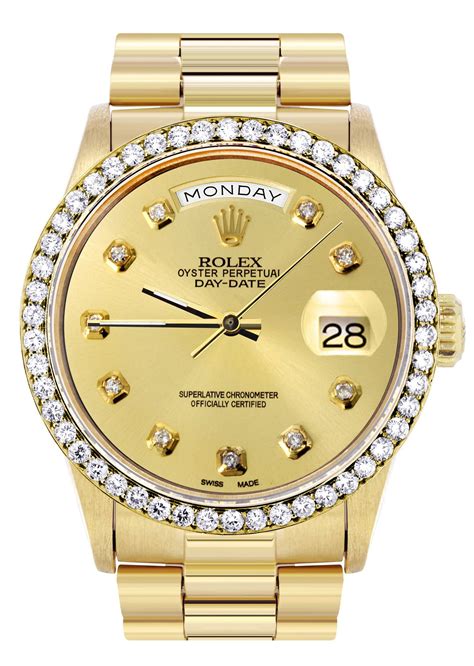 rolex day date yellow gold diamonds|rolex day date watch price.